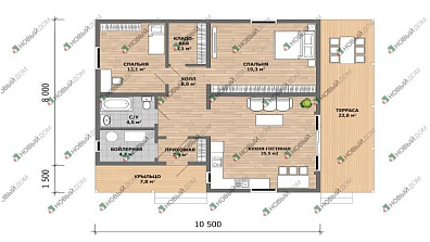 Одноэтажный дом «Винетта» 81 м2 с террасой