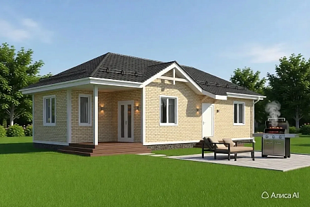 Одноэтажный дом «Станица» 70 м2 с террасой